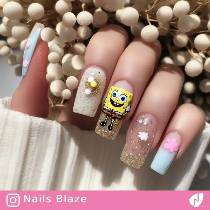 Spongebob Sky Flower Nails| Cartoon - NB764